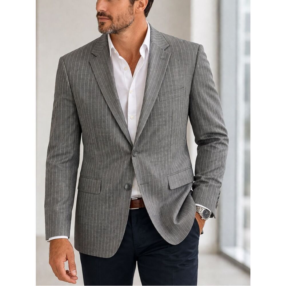 Vitale Barberis Canonico Gray Pinstripe Wool Blazer 48 Classic Fit